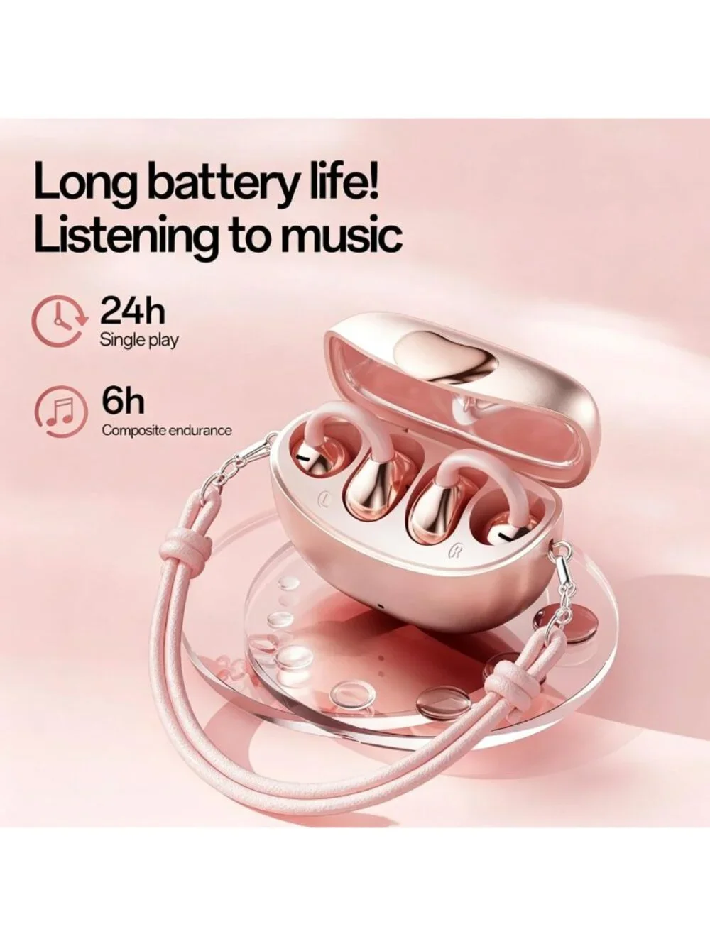 Stylish Pink Clip-on Bluetooth Earbuds with Chic Handbag Charging Case
